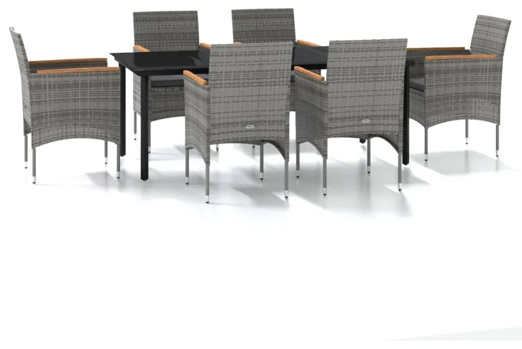 Set da pranzo da giardino 7 pz con cuscini grigio e nero