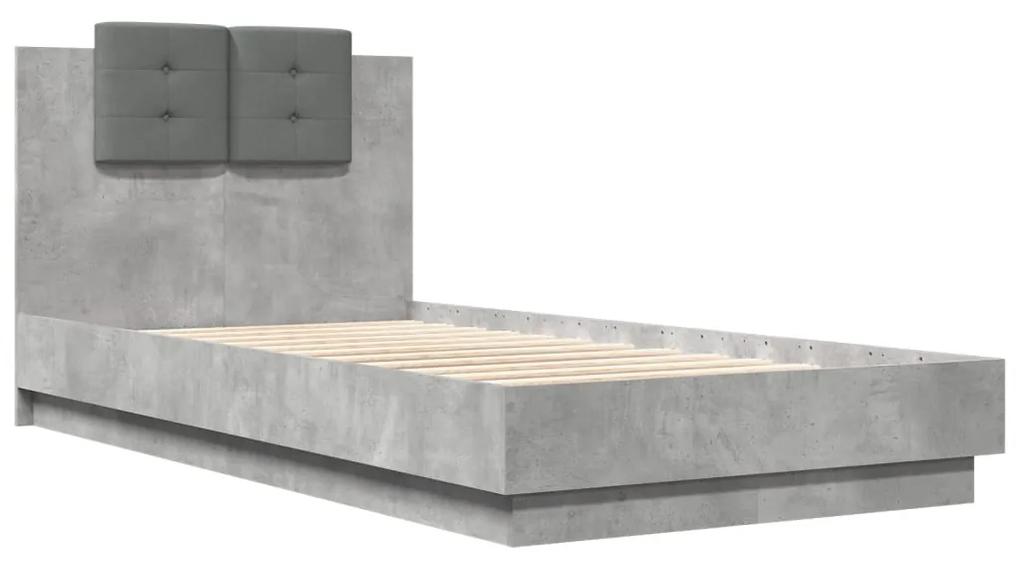 Giroletto con testiera e led grigio cemento 90x190 cm