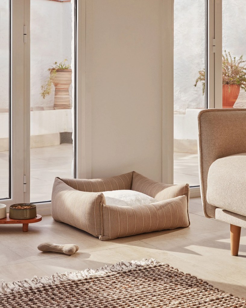 Kave Home - Cuccia piccola Toby a righe e pelo marrone 60 x 60 cm