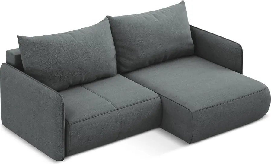 Divano angolare grigio allungabile/con contenitore (con penisola a destra) Nanea – Makamii