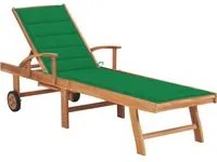 Lettino Prendisole con Cuscino in Massello di Teak Verde 3063011