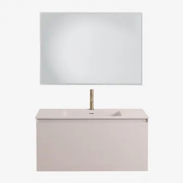 Set Mobili Da Bagno In Legno Macrae Con Lavabo Integrato Beige Lino & Rectangular Led Y Antivaho (100x70) Tasmin & Dorato ↑20 - Sklum