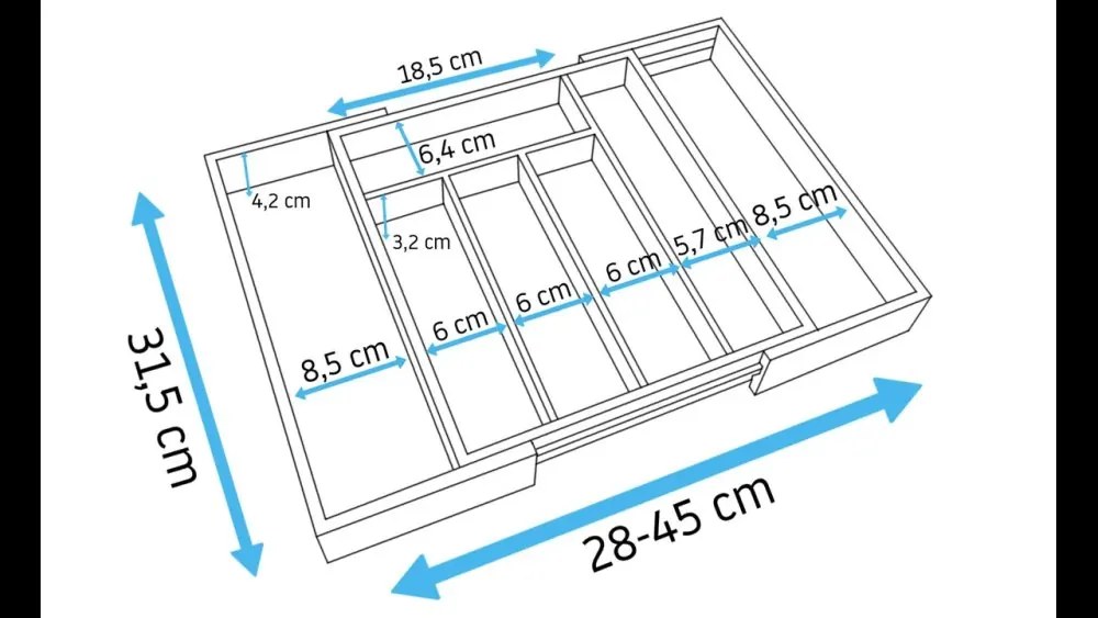 Organizzatore di posate regolabile 45 x 31 x 4 cm