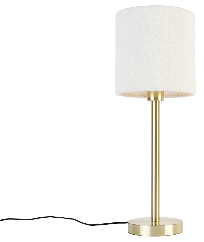 Lampada da tavolo classica in ottone con paralume in bouclé bianco 20 cm - Simplo