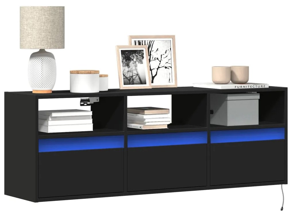 Mobile Tv A Parete Con Luci Led Nero 130x31x45 Cm /
