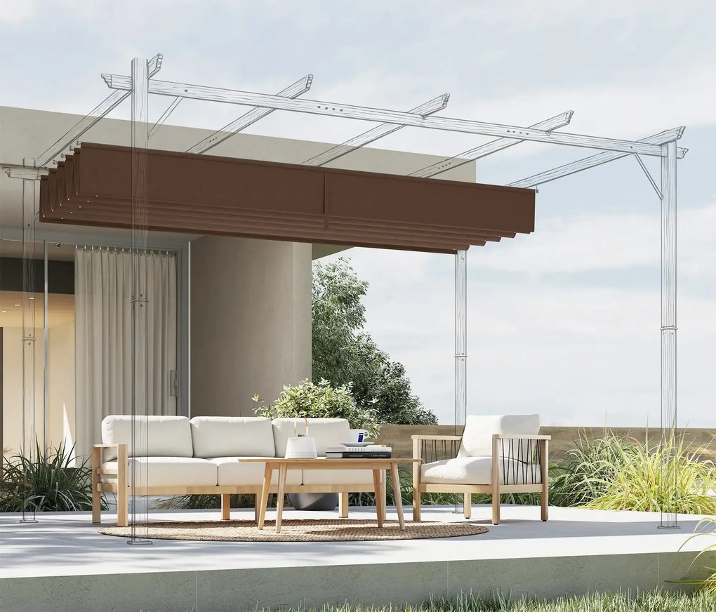 Tetto di Ricambio per Pergola Gazebo da Giardino 300x400 cm in Poliestere Caffè...