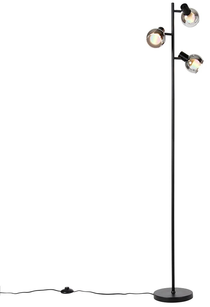 Lampada da terra intelligente nera con vetro fumé incl. 3 Wifi P45 - VIDRO