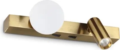 Applique binomio led 6w 600lm 3000k ottone diffusore a sfera e spot...