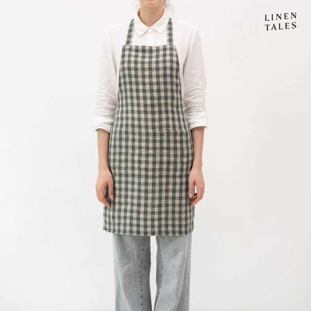 Grembiule in lino Forest Green Gingham – Linen Tales