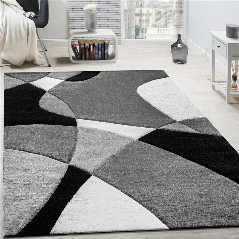 Tappeto a Pelo Corto  Forme Geometriche Colori Assortiti  Colore Nero, Dimensioni cm 120x170