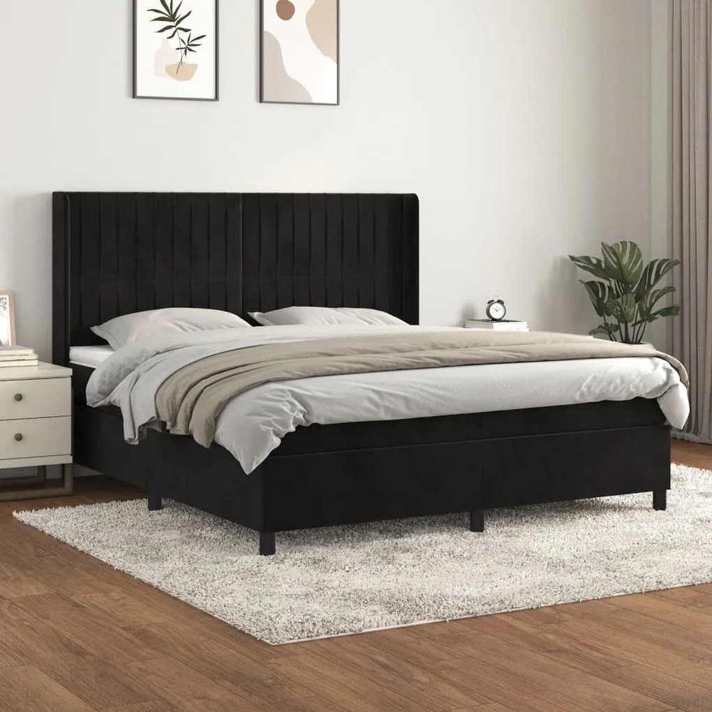 Giroletto A Molle Con Materasso Nero 160x200 Cm İn Velluto /