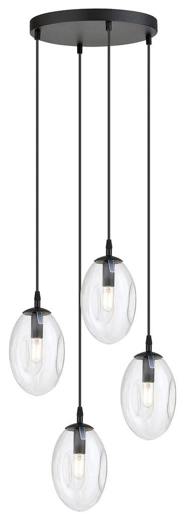 Sospensione Minimal 4 Luci Atalanta Acciaio Nero E Vetro Trasparente