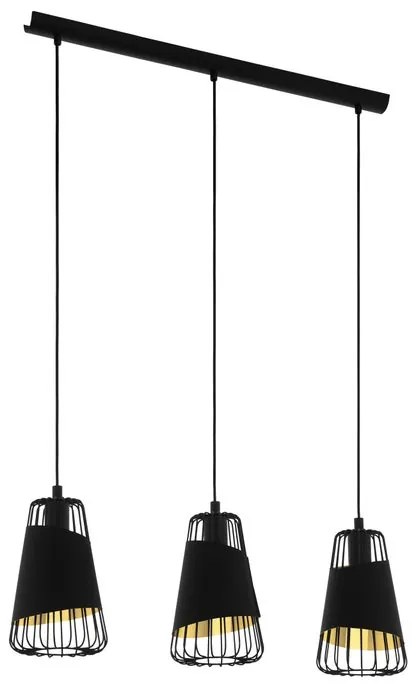 Lampadario Glamour Austell nero paralume nero 3x E27 Ø43cm EGLO