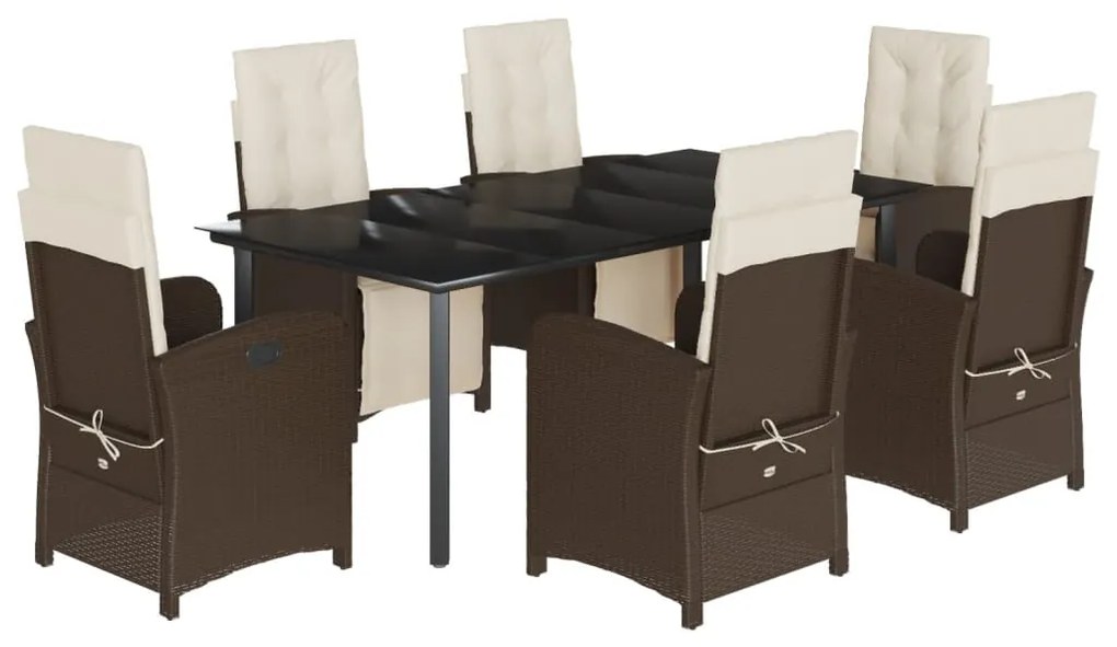 Set da pranzo da giardino 7pz con cuscini in polyrattan marrone