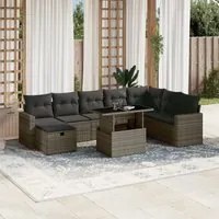 Set Divano da Giardino 9 pz con Cuscini Grigio in Polyrattan 3274870