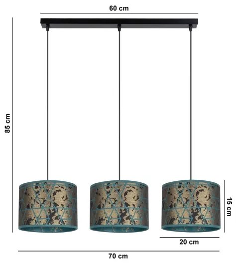 Lampadario su corda  REZO 3xE27/60W/230V oro/turchese
