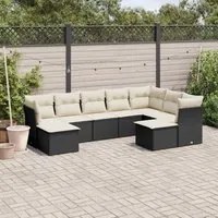 Set Divani da Giardino 9 pz con Cuscini Nero in Polyrattan 3250405