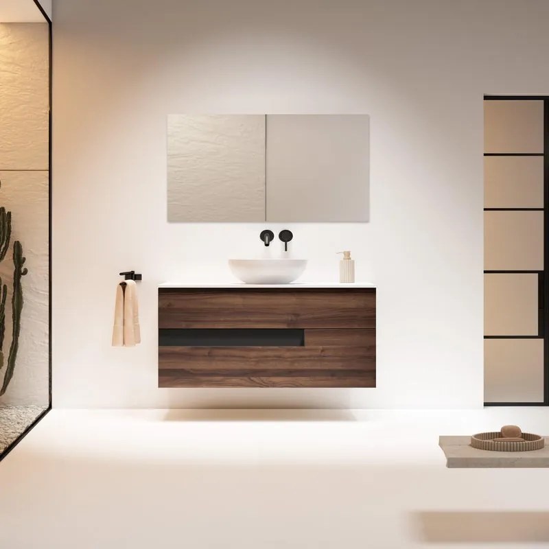 Mobile da bagno sospeso sotto lavabo L 120 x H 55 x P 45 cm noce laminato opaco, 2 cassetti VISOBATH Vision