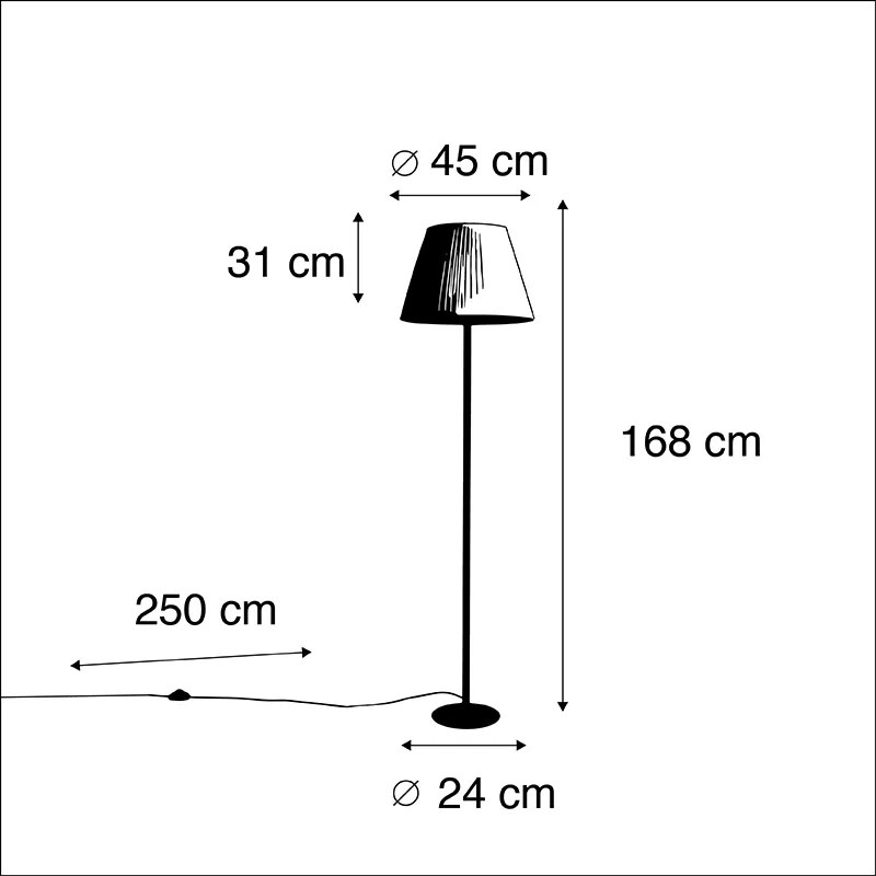 Lampada da terra moderna nera con paralume plissettato bianco 45 cm - Simplo