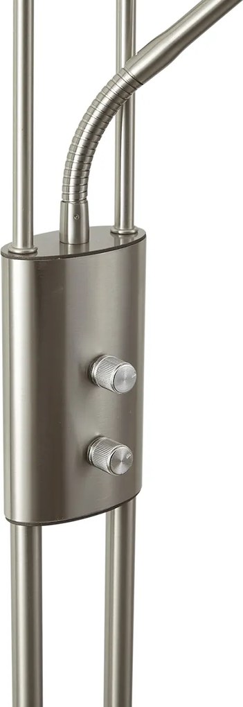 Lampada da terra moderna in acciaio con braccio di lettura con LED e dimmer - Divo