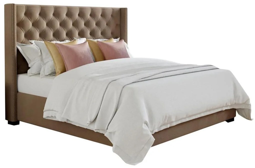 Letto matrimoniale con testiera capitonné 160 x 200 cm in Tessuto Beige - MASSIMO