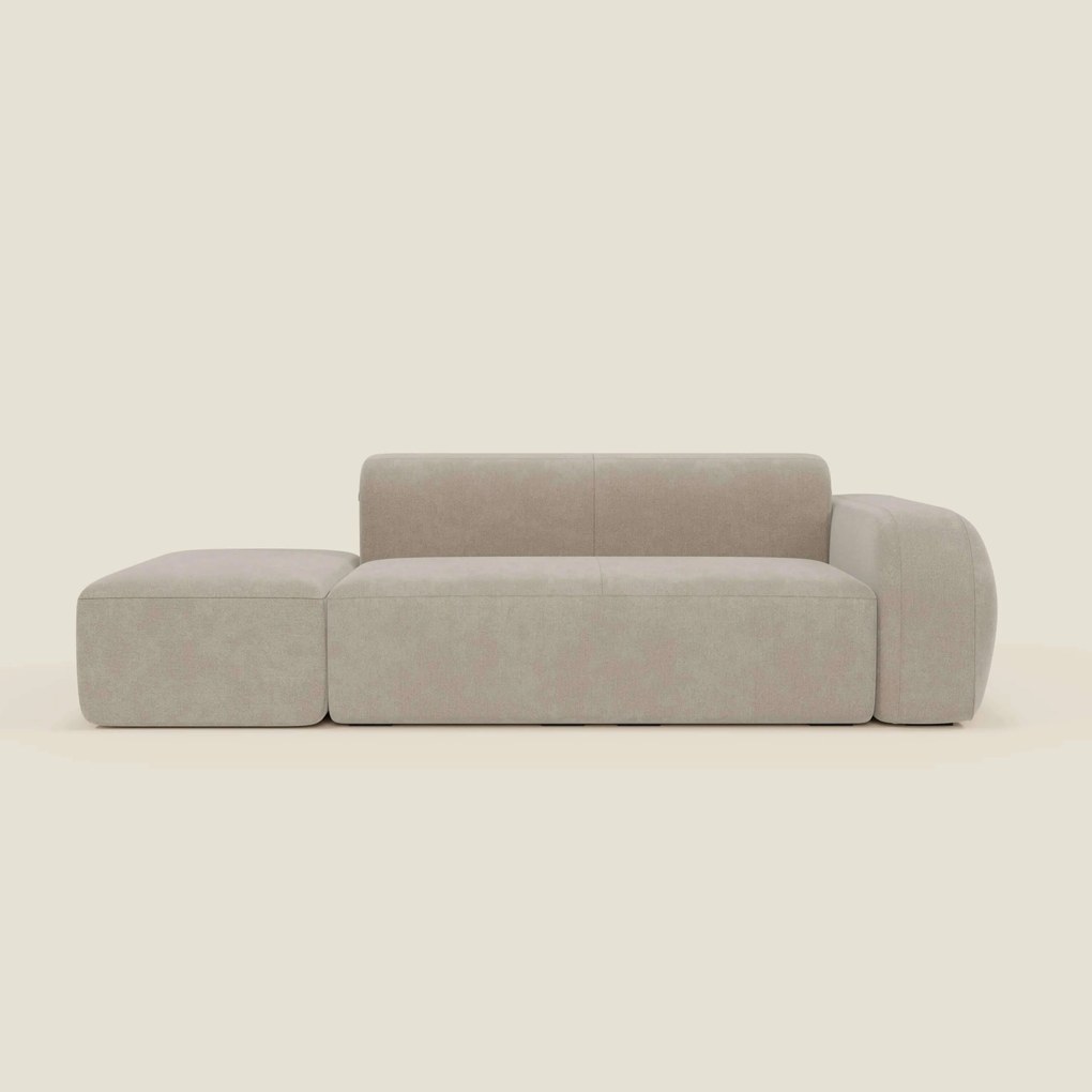 BonBon Divano modulare componibile – Composizione con pouf terminale in tessuto smacchiabile T23 panna
