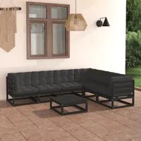 Set Divani da Giardino 7 pz con Cuscini Massello di Pino Nero cod mxl 39633