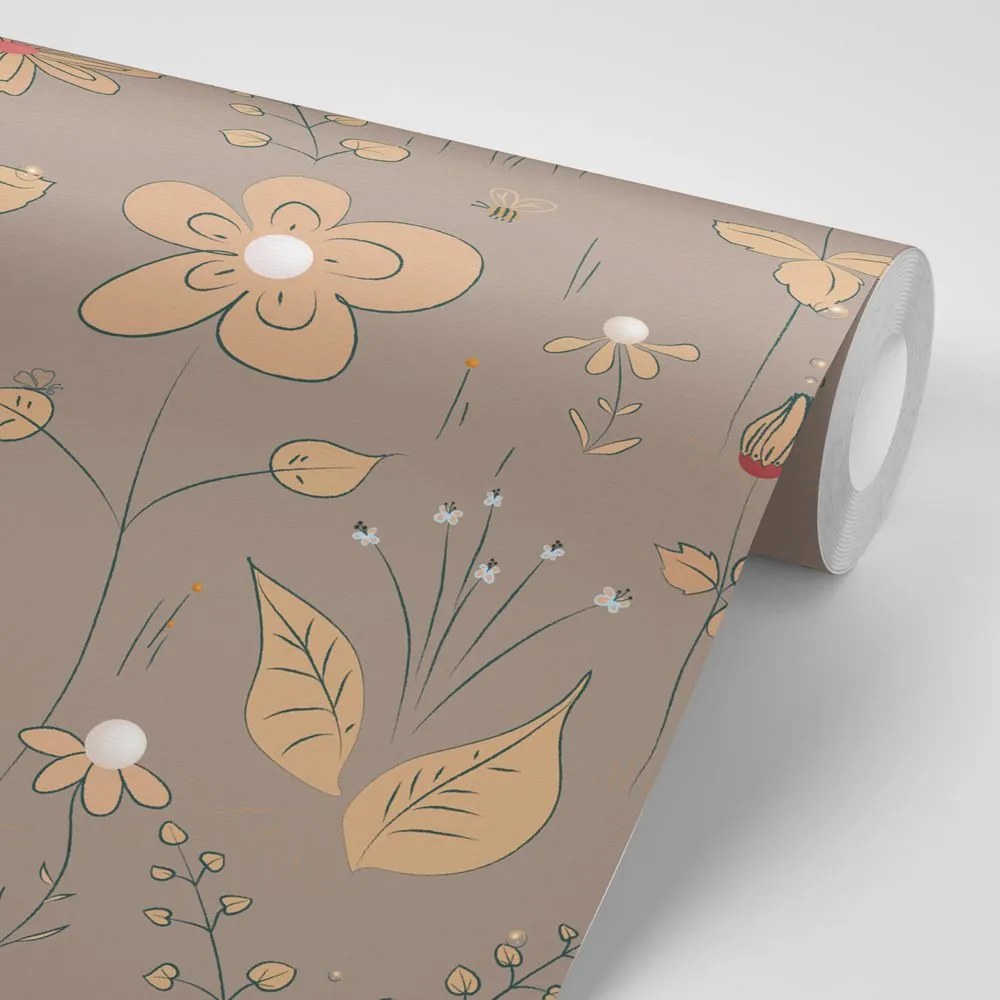 Carta da parati – Fiori di campo in versione marrone