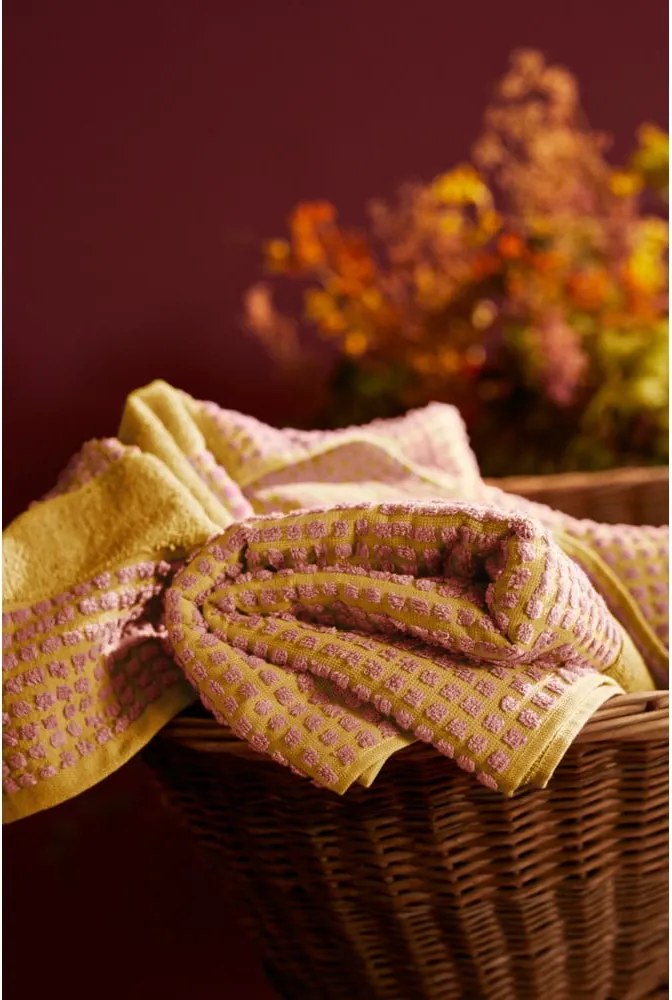 Asciugamano tipo terry giallo e rosa in cotone organico 70x140 cm Check – JUNA