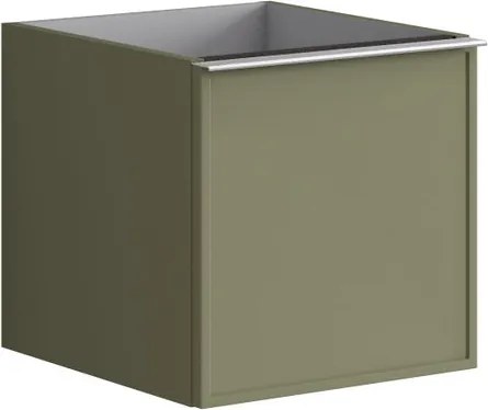 Cassettiera Pixel con 1 cassetto frontale Frame laccato opaco verde salvia e maniglia alluminio brillante ante L.40 H.40 P.45,5 cm.
