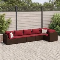 Set Mobili da Giardino 6pz con Cuscini in Polyrattan Marrone 3308109