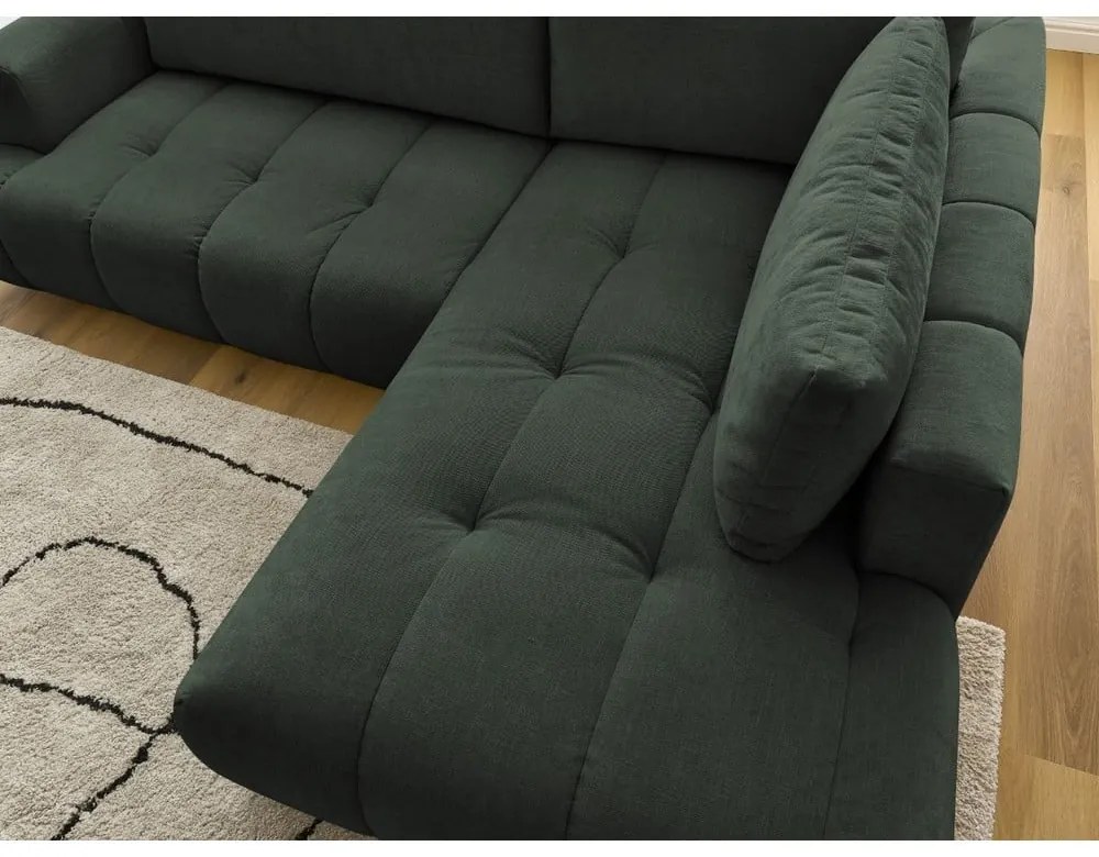 Divano angolare verde allungabile e con contenitore (penisola a destra/a L) con rivestimento in ciniglia Fuji – Bobochic Paris