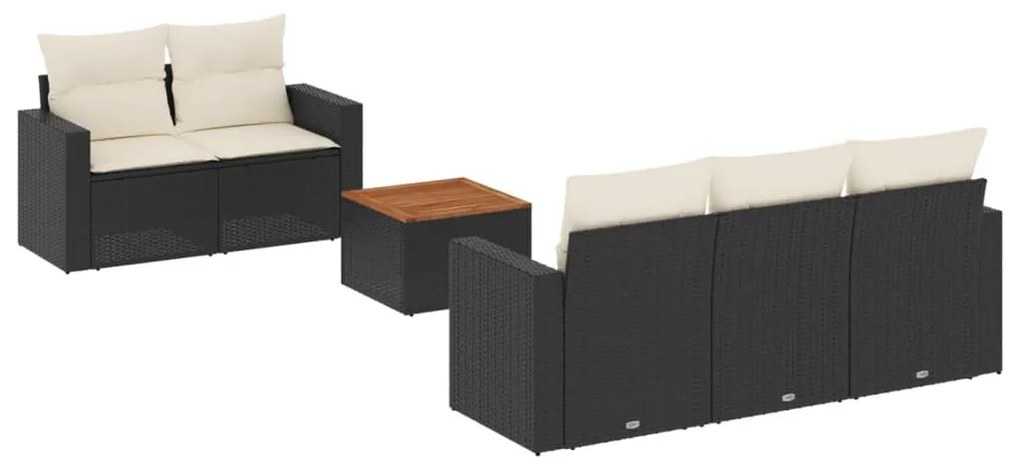 Set divano da giardino 6 pz con cuscini nero in polyrattan