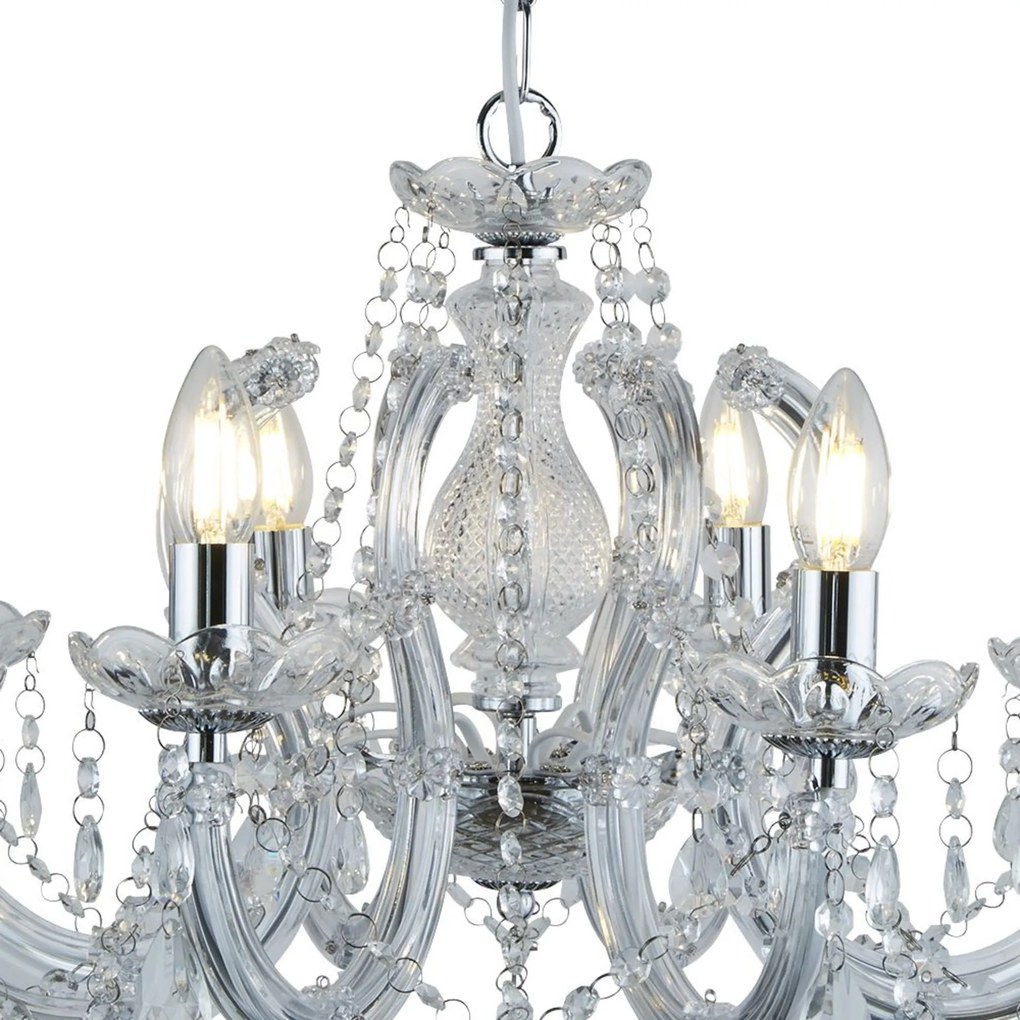 Lampadario Classico Marie Therese Acciaio Cromo Vetro Trasparente 8 Luci E14