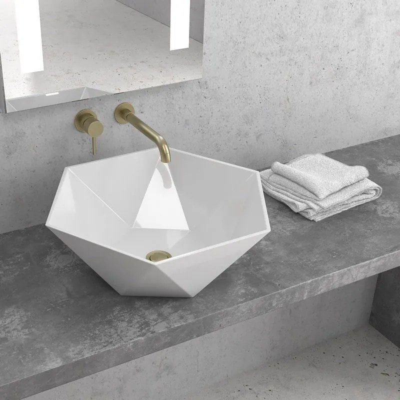 Kamalu - lavabo da appoggio 45cm forma esagonale bianca | litos-k45