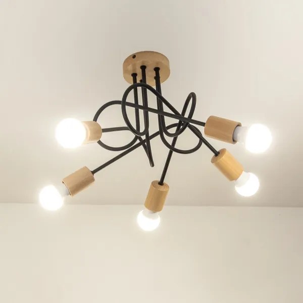 Lampadario a plafone OXFORD 5xE27/15W/230V, finitura pino/nero