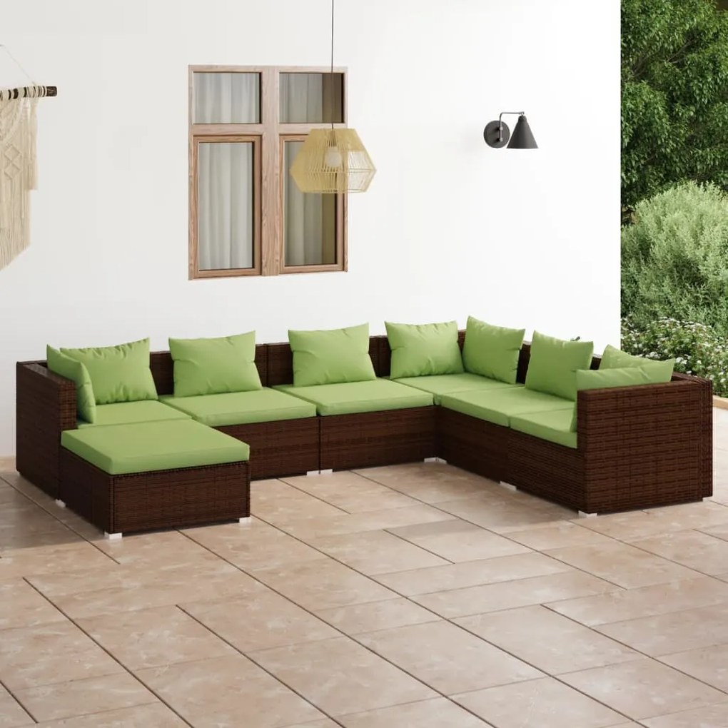 Set Divani da Giardino 7 pz con Cuscini in Polyrattan Marrone