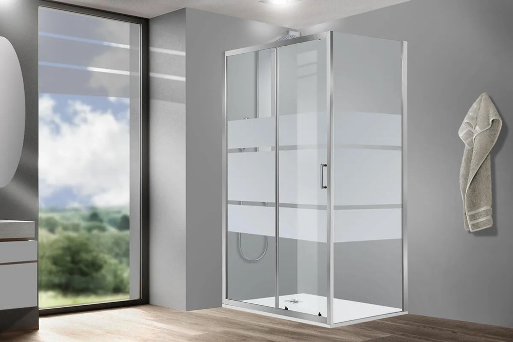 Box doccia con ingresso frontale Zesk L 120 x H 190 cm serigrafato profilo cromo anodizzato