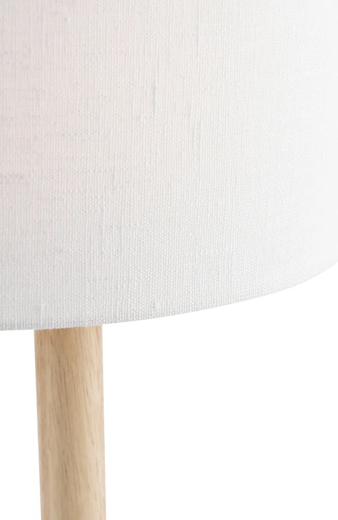 Lampada da tavolo in legno con paralume ovale in lino bianco 25cm - Mels