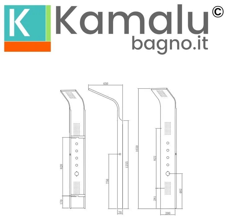 Kamalu - pannello doccia idromassaggio con 4 selettori di funzione in acciaio finitura satinata | kaman-2100