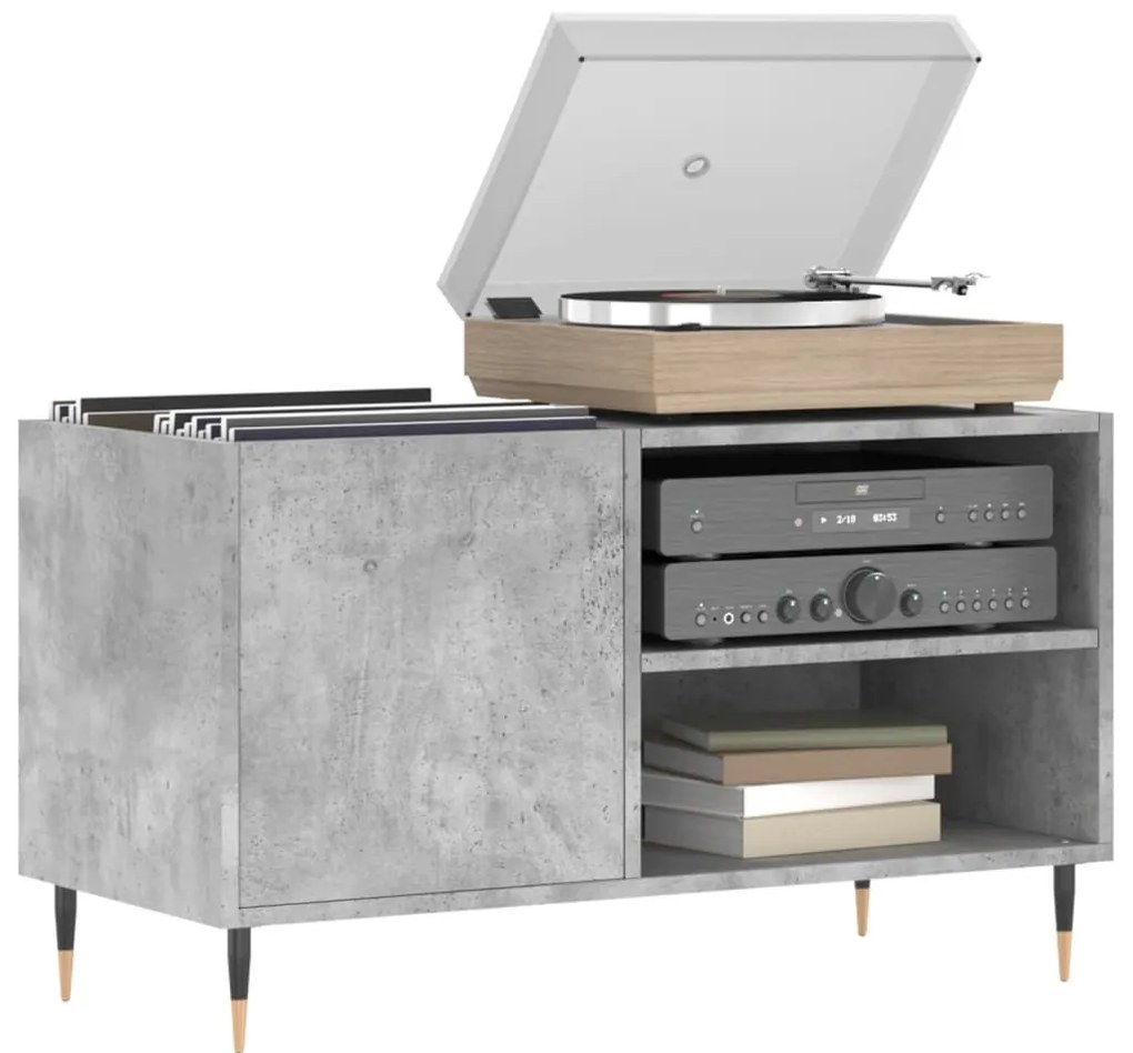 Mobile porta dischi grigio cemento 85x38x48cm legno multistrato