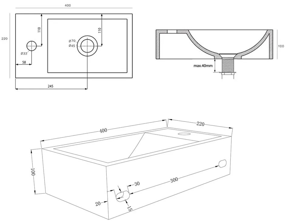 Lavabo in grigio scuro in calcestruzzo 40x22 cm Crest – Sapho