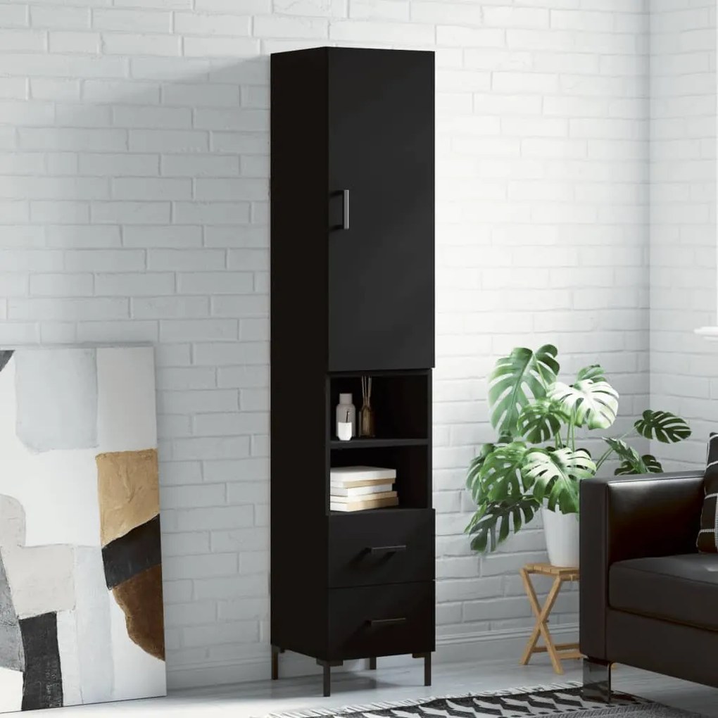Credenza Nera 34,5x34x180 Cm İn Legno Multistrato /