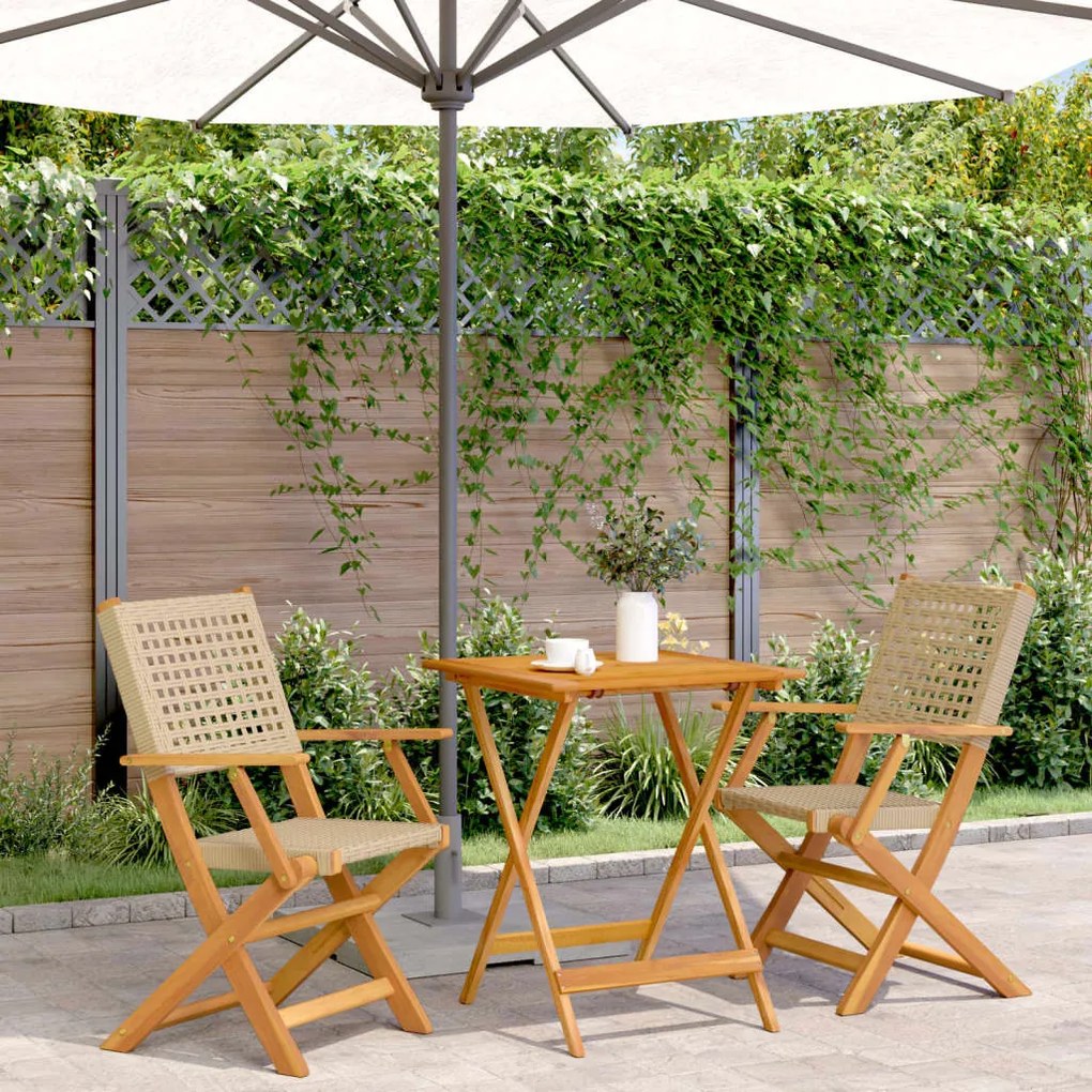 Set da bistrot 3 pz beige in polyrattan e legno massello