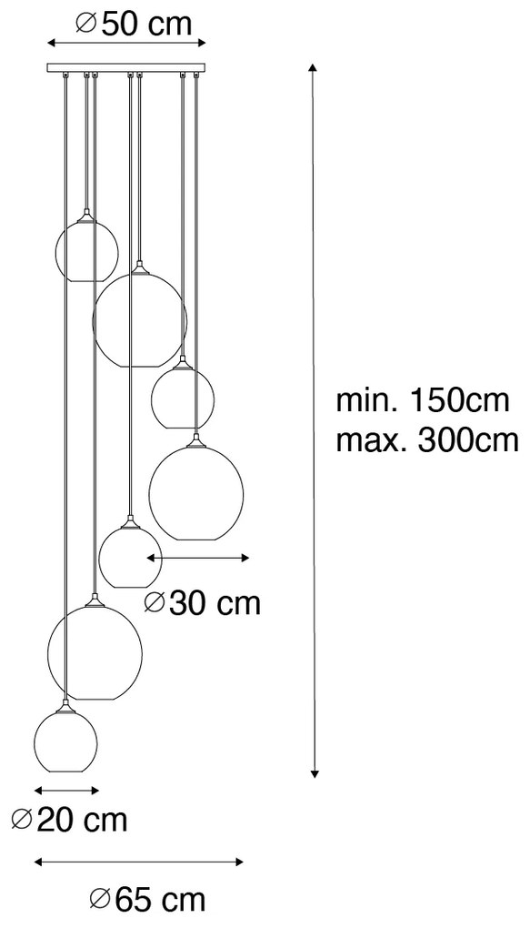 Lampadario Art Déco nero con vetro fumé rotondo 7 luci - Sandra