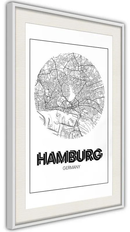 Poster  City Map: Hamburg (Round)  Cornice Quadri Cornice nera con pass-partout, Larghezza x Altezza Home decor 20x30