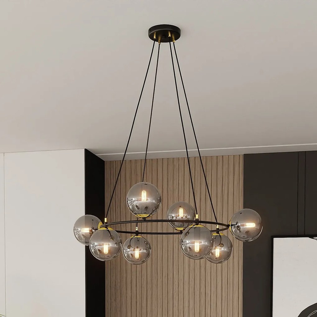 Lampadario a Sospensione AZURA 8 in Acciaio e Vetro 8xE14
