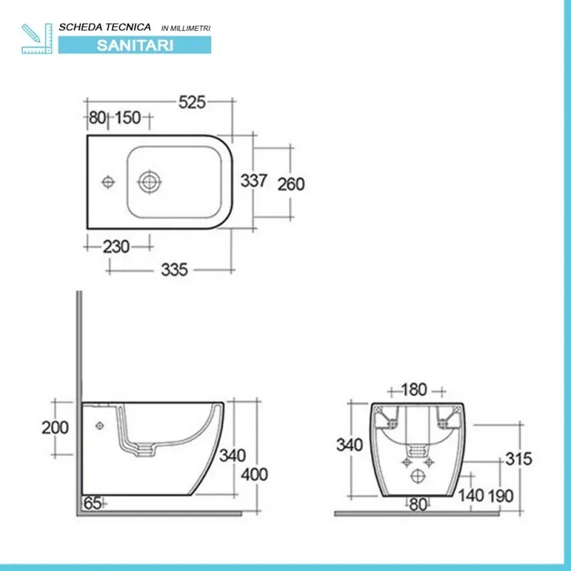 Set di Sanitari sospesi Metropolitan in ceramica con WC, Bidet e Copriwater avvolgente