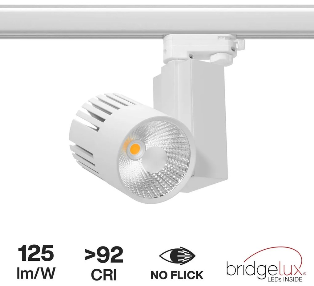 Faro LED 40W Binario Trifase Bianco CRI92 100° Bridgelux LED Colore Bianco Freddo 6.000K