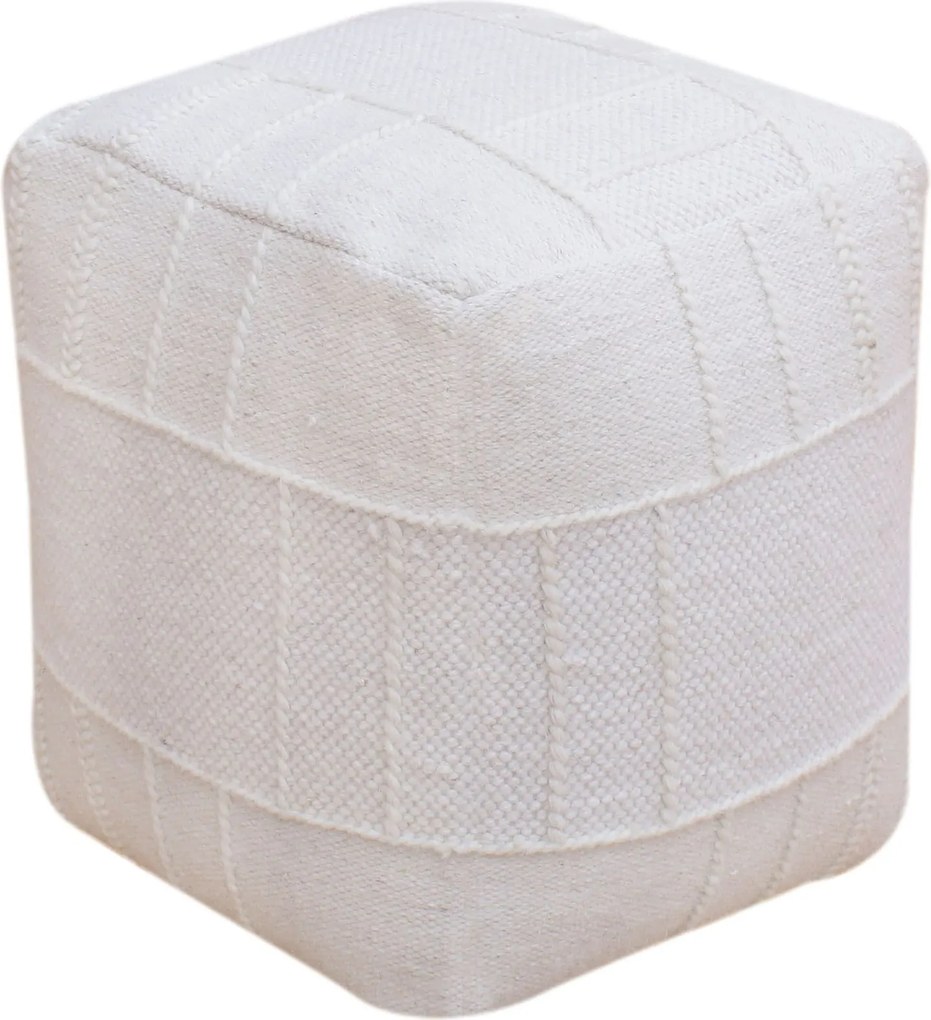 ORSON - pouf in lana avorio con decoro 40 x 40